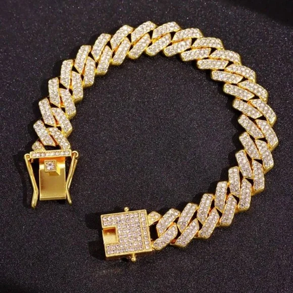 1pc Gold Metallic Bracelet With Rhinestone - Picture 1 of 5